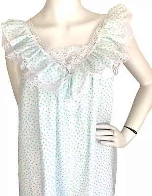 Brandywine Nightgown Cottage Core Polka Dot Lace Trim Semi Sheer A-line White S • $23.50