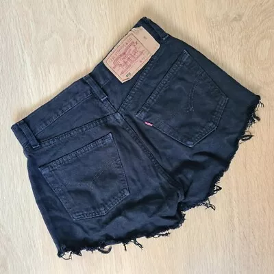 Vintage Levi's 501 Black Distressed Hem Denim Cut Off Shorts W26  8 • £16