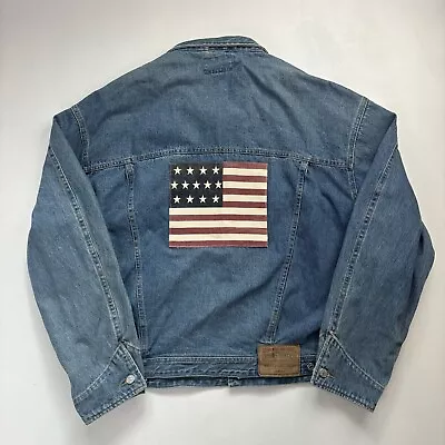 Ralph Lauren Polo Country Denim Jacket XL USA Flag America Stars And Stripes • £110