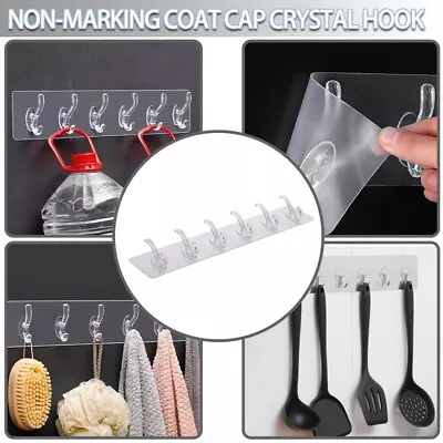 £3.40 • Buy Multifunctional Adhesive Row Hooks Transparent Wall Hooks Kitchen Bathroom A