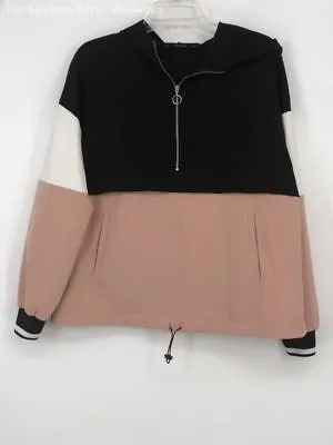 $9.99 • Buy Zara Basics Black/Salmon Hooded Quarter Zip Jacket - Size Womens Medium
