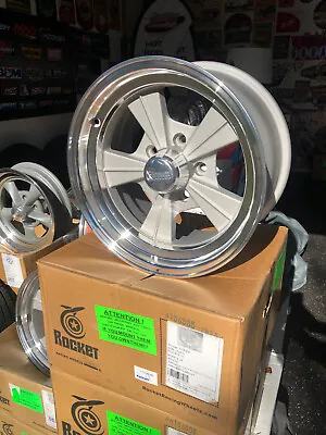 ROCKET RACING WHEELS STRIKE CAST/MACHINED 2x15X8  CHEV STUD HOT ROD GASSER • $1250