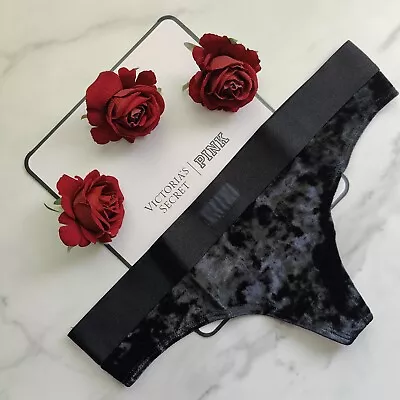 PINK Victoria's Secret Velvet Thong Panty In Pure Black SZ M/L/XL • $12.19