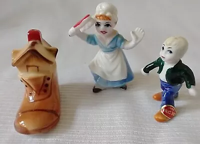 Old Woman In The Shoe Figurines Bone China Miniature Nursery Rhyme Set Vintage • $14.30