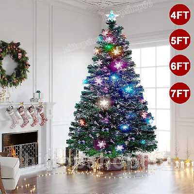 4/5/6/7FT Pre-Lit Fiber Optic Artificial Christmas Tree W/Led Lights Snowflakes • $8.99