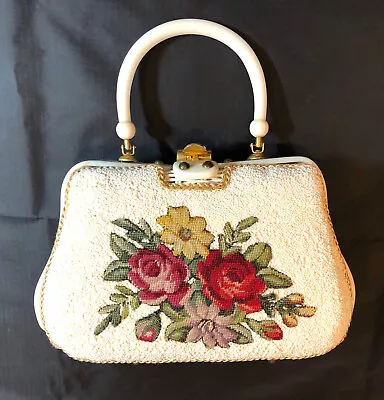 Adele Handbags Miami Florida Beaded Wicker Floral Needlepoint Vintage Purse • $75.64