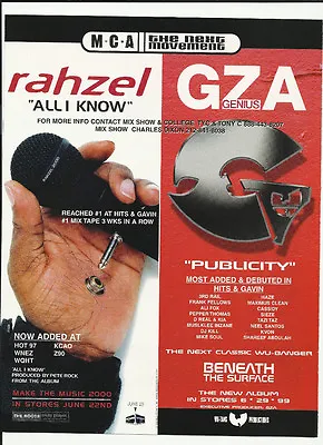 RAHZEL & GZA All I & Publicity Trade AD POSTER Of 1999 CD Wu Tang Clan THE ROOTS • $24.99