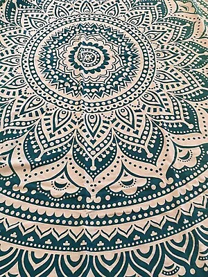 BOHO Blue Green White 80” Summer Round Tablecloth Made In India. Beautiful. Read • $42