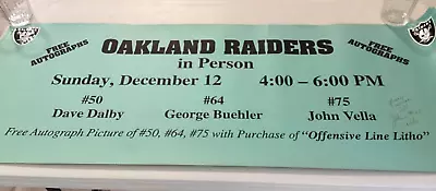 Vintage OAKLAND RAIDERS Signed Poster Banner JOHN VELLA Autograph 1993 Huge 4ft. • $59.95