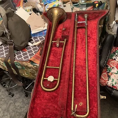 Vintage H & A Selmer Bundy Vincent Bach Brass Trombone Musical Instrument & Case • $69.99