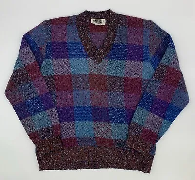 MISSONI UOMO Multicolor Plaid Squares V-Neck Wool Knit Pullover Sweater Size S • $139.95