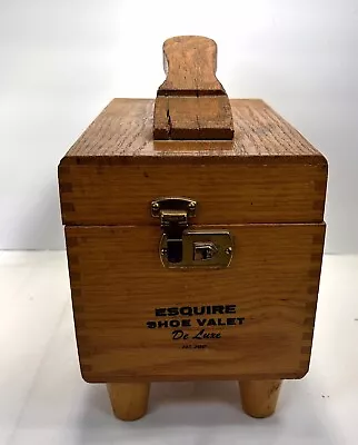 Vintage Wooden Esquire Shoe Shine Box “Shoe Valet De Luxe” Brushes Included • $49.99