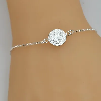 Solid 925 Sterling Silver. Saint Benedict Double Side Medal Bracelet. San Benito • $24