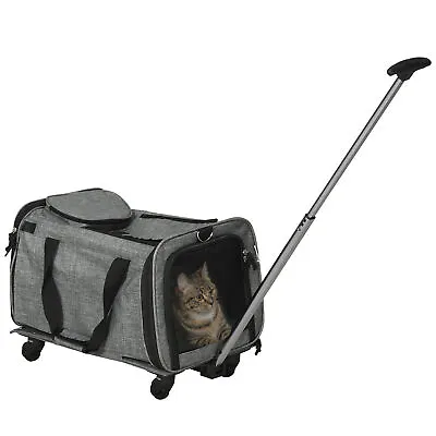 PawHut 4 In 1 Pet Carrier On Wheels For Cats XS Dogs W/ Telescopic Handle Grey • £38.99