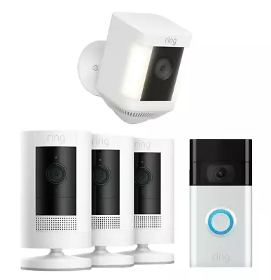 New Ring Stick Up Cam 3 Pack With Spotlight Cam Plus Battery And Ring Video Door • $905.99