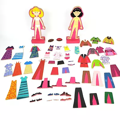 Melissa And Doug Wooden Abby And Emma Magnetic Doll Dress Up Set Clothes Shoes • $5.50