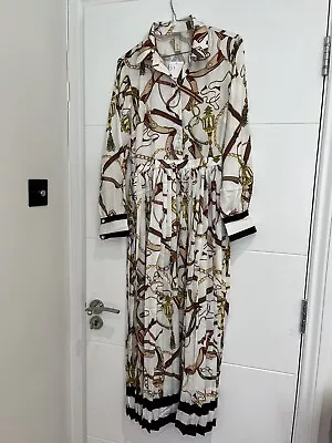 BNWT H&M Pleated Skirt Silk Scarf Print Midi Dress Size 8 • £29