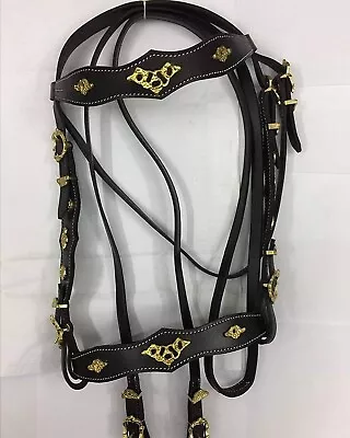 Engraved Gold Inlay Style New Horse Tack Leather Spanish Horse Bridle & Reins • $145