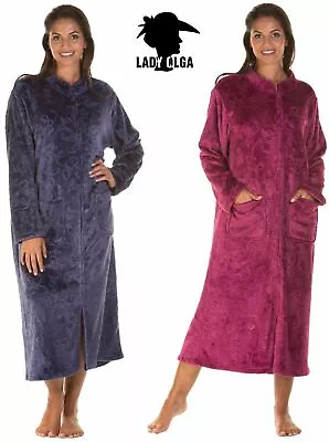£21.99 • Buy Ladies Luxury Soft Feel ZIP Front Dressing Gown Robe Wrap Plus Size UK 10 12 14
