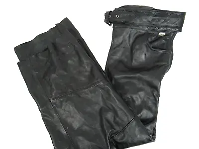 Harley Davidson Genuine Leather Biker Chaps Mens 3XL Zip Leg Black • $79.94
