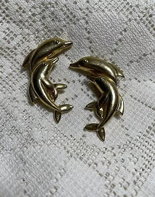 Vintage Gold Tone Dolphin Clip On Earrings TEH10-45 • $7.50