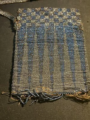 Steel Cut Micro Beaded Bag Purse Blue Silver Art Deco Vintage Antique French • $4.99