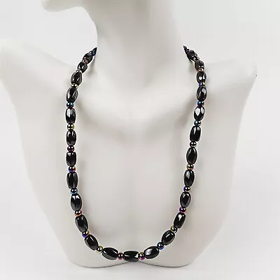 Black & Silver Short Chunky Twist Magnetic Beaded Necklace Therapeutic Handmade • $30
