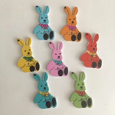 Wooden Rabbit Buttons 33mm X 21mm Mixed Colours Packs Of 25 And 50 Easter Crafts • £3.50