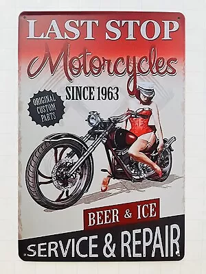 Girl On Motorcycle Wall Bar Pub Home Decor Man Cave Metal Retro 12  X 8  • $10