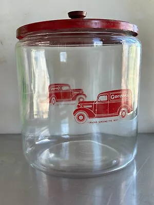 Vintage Gordon’s Food Truck Glass Canister/Jar Red Metal Lid • $200