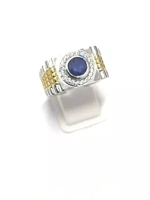 Natural Sapphire And Diamonds 14k Multi-Tone Gold Men's Rolex Ring • £197.69