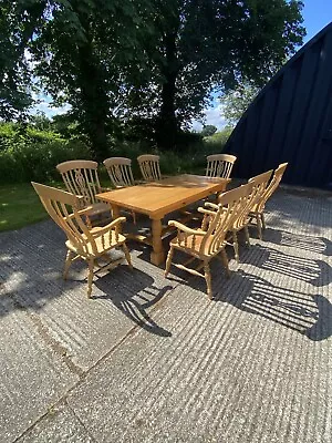 Modern Refactory Oak Country Dining Table & 8 Large Carvers - Seats 8- 10 People • £1995