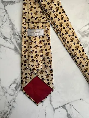 Harry & Sons Italy 100% Silk Tie Equestrian Mens Luxury Gift Race Horse Print • £14.50