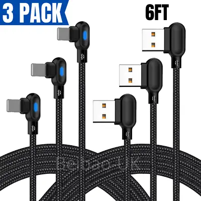 3 Pack 6Ft 90 Degree USB Data Cable For IPhone 11 XR 8 7 6 Charger Charging Cord • $10.69