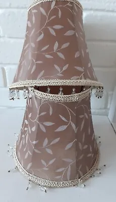 Pair Green? Beige Brown Lined Damask Bell Beaded Lampshades 20 Cm Tall Lined • £10