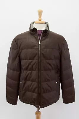 NWT$7495 Brunello Cucinelli Men's Leather Down Puffer Coat W/Inner Hood XXL A242 • $1572.50