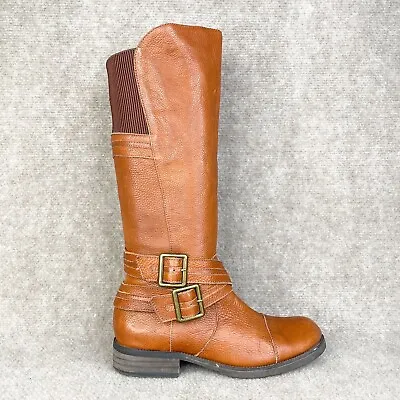 Miz Mooz Boots Womens 6.5 Kirsten Brown Leather Tall Riding Buckle Strap Shoes • $54.95