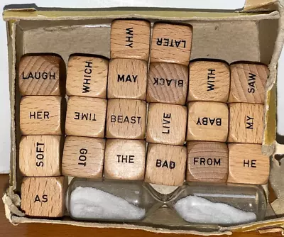 Vintage Scrabble Sentence Cube Table Word Game | Wooden Dice And Timer Only • $7.99