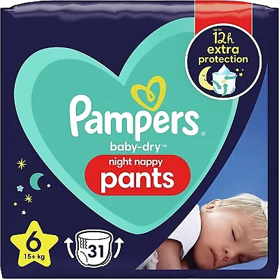 Pampers Baby Nappy Pants Size 6 (15+ Kg / 33 Lbs) Baby Dry Night 31 Nappies • £11.99