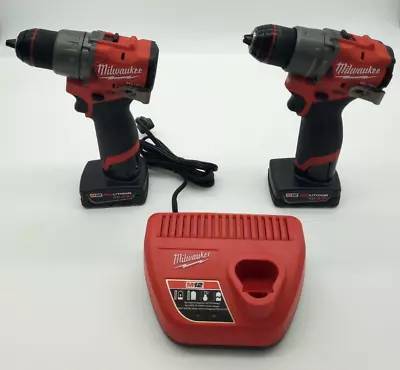 Milwaukee M12 FUEL Cordless 1/2 In. Hammer Drill Set Of (2) W/(2) B & C  #39 • $94