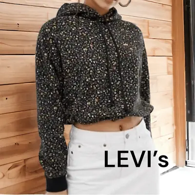 LEVI'S Floral Print Cinched Cropped Pullover Hoodie. Women's Medium • $33.75