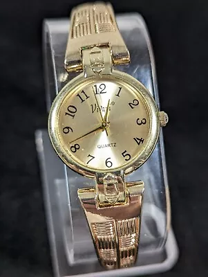 Vivani Womans Gold Tone Dial Round Case Hinge Open Cuff Bracelet Watch 6.5 Inch • $13.99