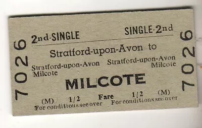 Railway  Ticket BRB(M) Stratford Upon Avon - Milcote 1965 • £3.99