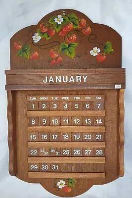 Vintage Wood Handcrafted Strawberry Perpetual Calendar Never Used Signed 1988 • $58.89