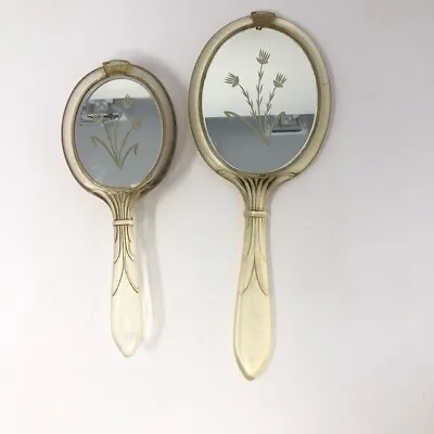 Vintage Hand Held Vanity Mirror And Hair Brush Set Lucite Clear Plastic • $24.99