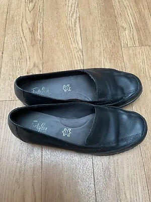 M&s Footglove Ladies Black Wider Fit Slip On Shoes  Size Uk6 Leather Uppers • £14.99