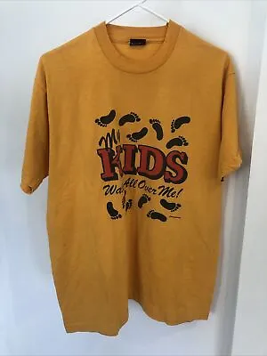VTG 1980s 80s My Kids Walk All Over Me Funny Dad Joke Humor Yellow TShirt Men XL • $1.99