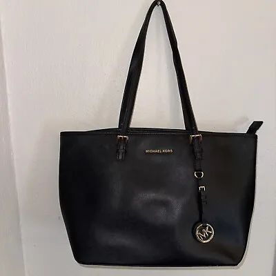 Michael Kors Black Coated Saffiano Leather Jet Set Large Black Tote Bag Purse • $49.99