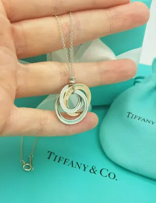 £397 • Buy Tiffany & Co 1837 Rubedo Silver Interlocking 3 Circles Pendant Necklace RRP £505