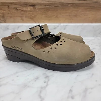 Womens 10 40 Mephisto Sabatina Nubuck Mary Jane Slip-On Clogs Shoes Khaki Sandal • $23.20